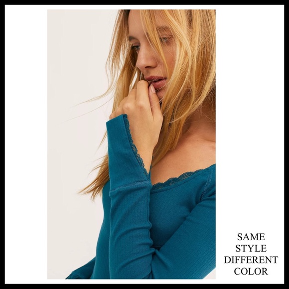 FREE PEOPLE BOHO TOP LACE TRIM PULLOVER TEE A3C - Picture 5 of 10